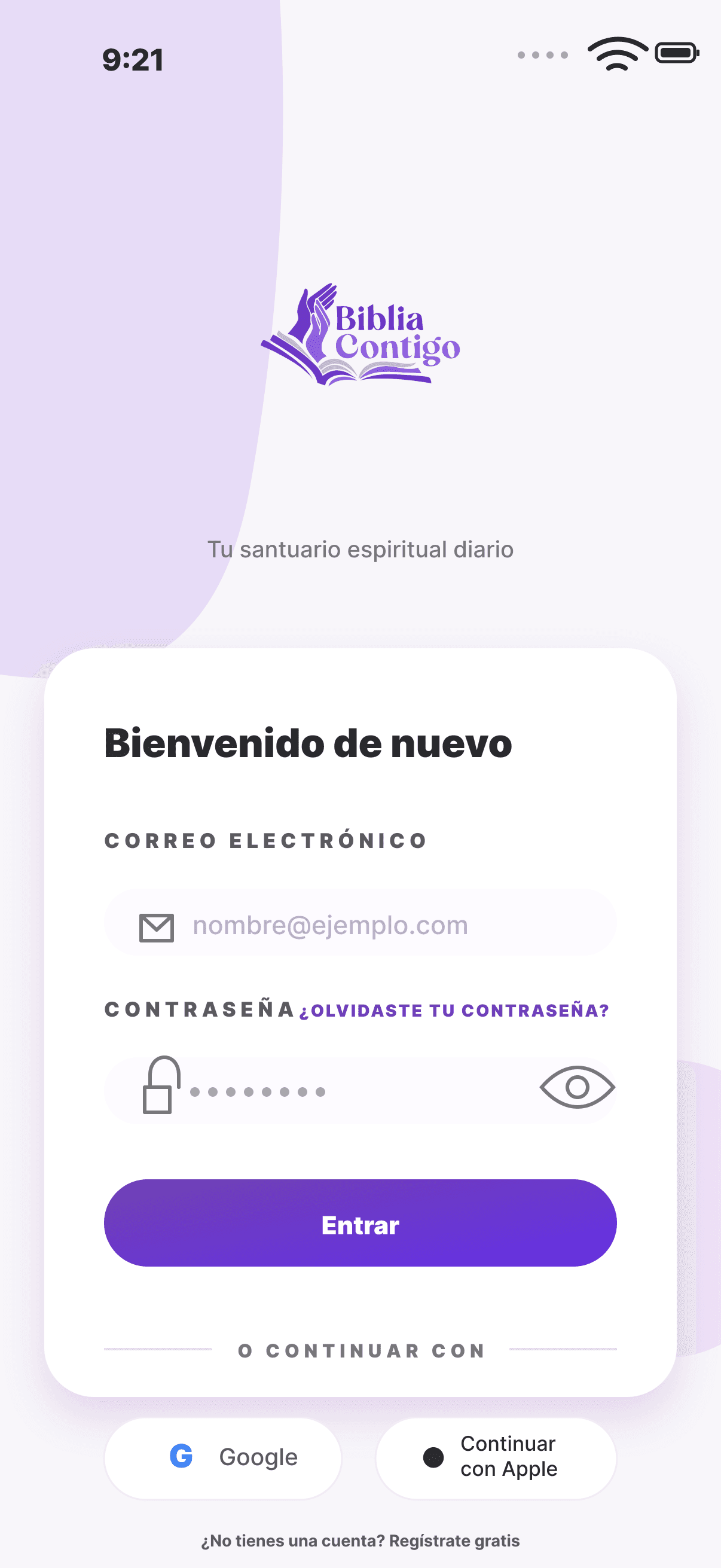 Captura en español del inicio de sesión de BibliaContigo