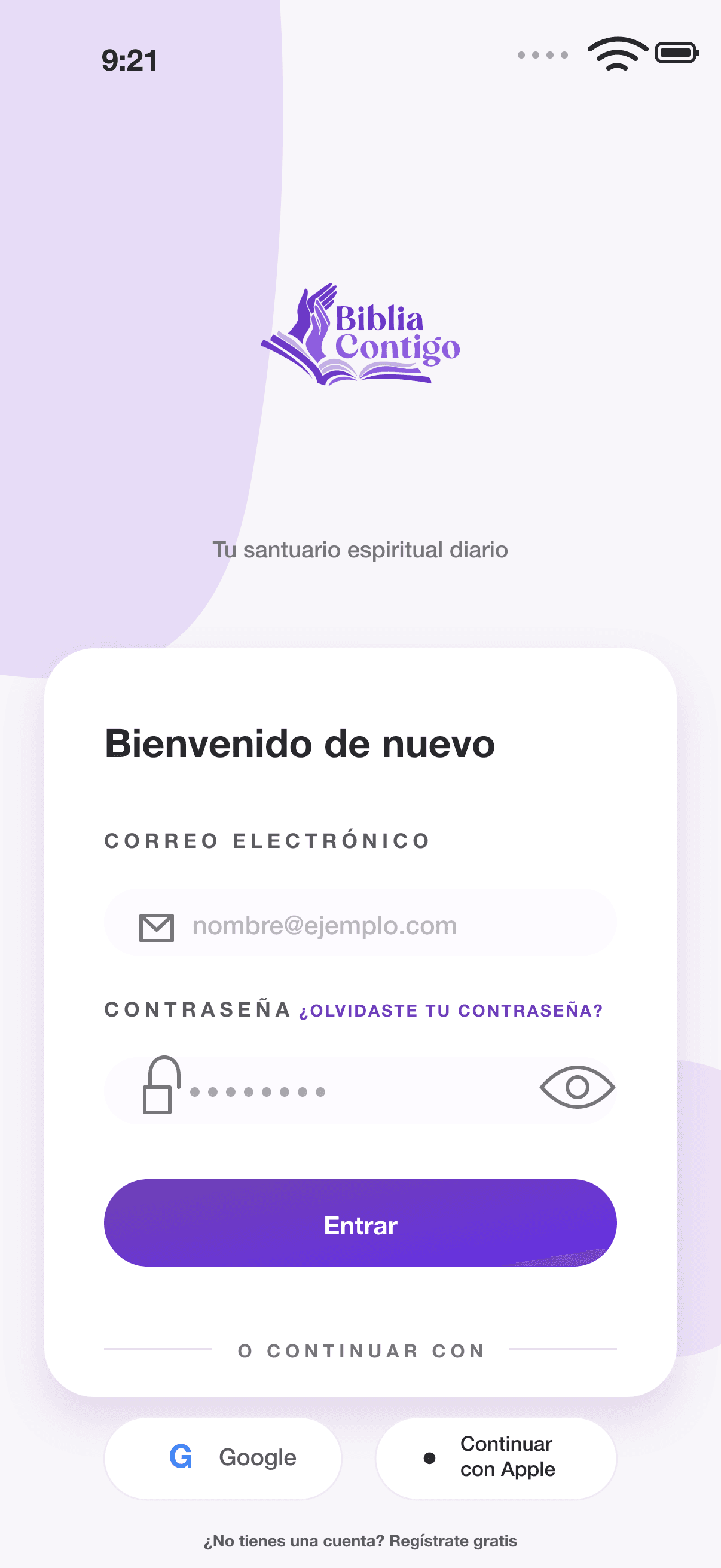 Captura en español del inicio de sesión de BibliaContigo