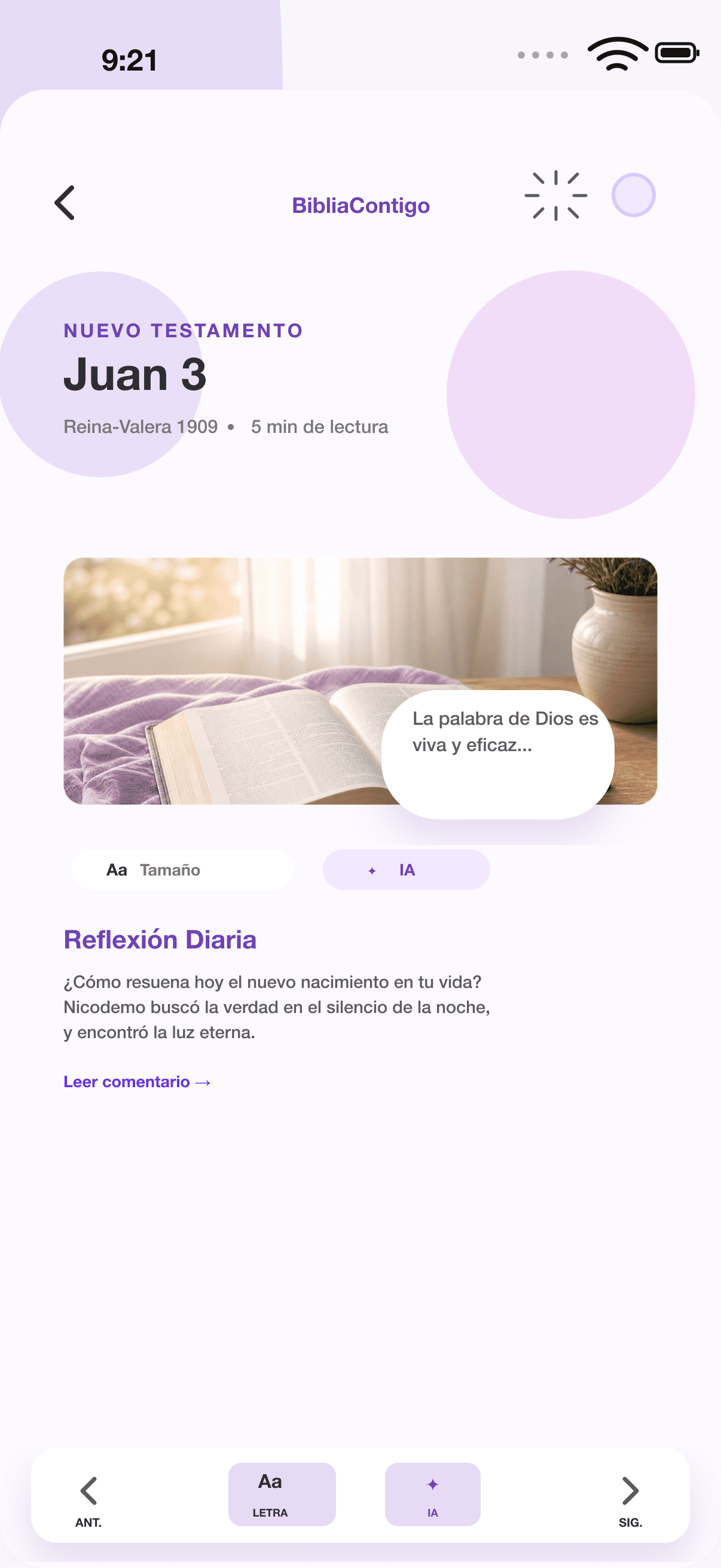 Captura en español del lector de Juan 3 en BibliaContigo